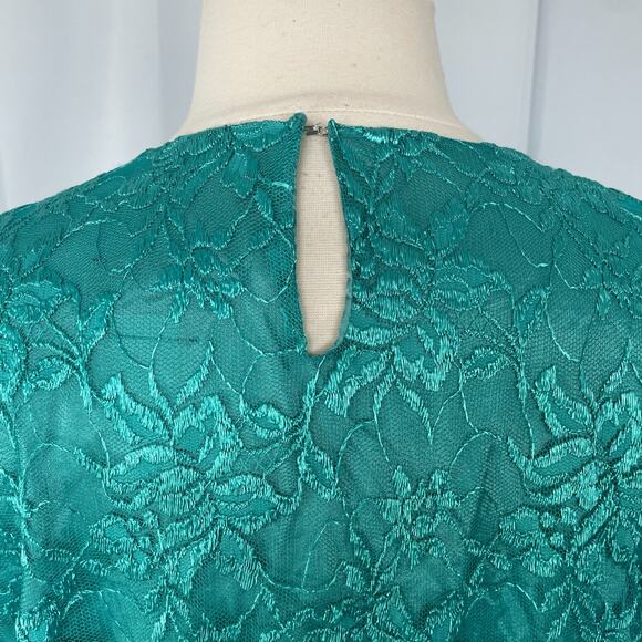 Vintage Top Size XL Teal Green Lace Short Sleeve Romantic Feminine Coquette 90s - Picture 8 of 10